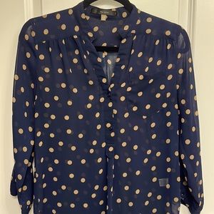 Small Navy Polka Dot Shirt Long Modcloth